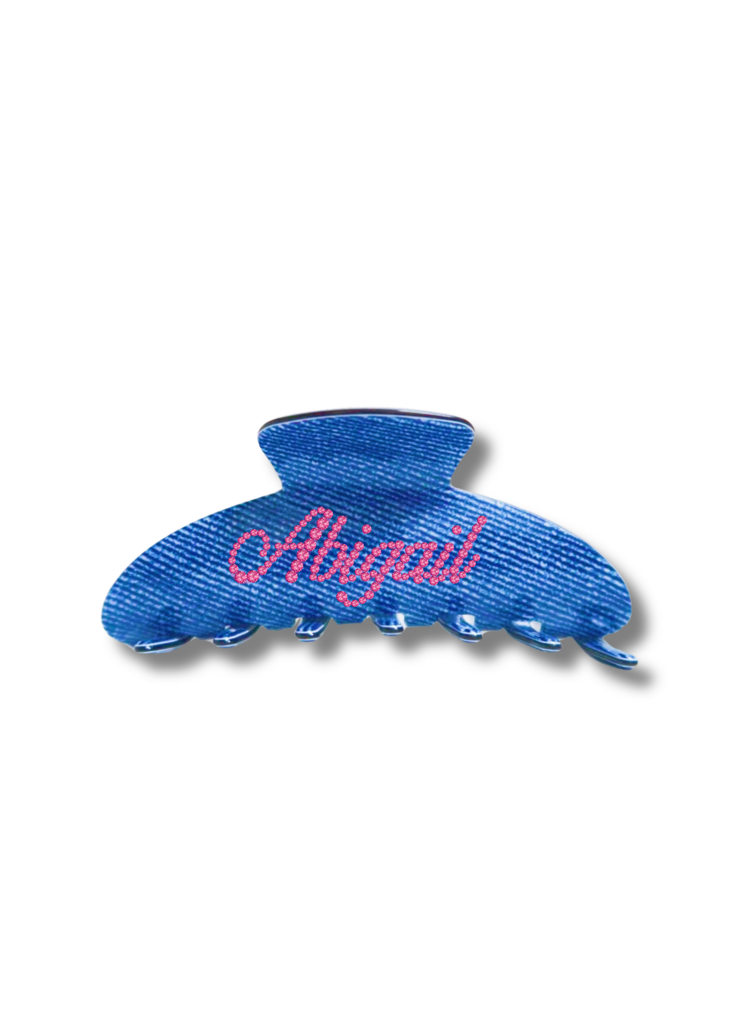 Denim hair clip with name
