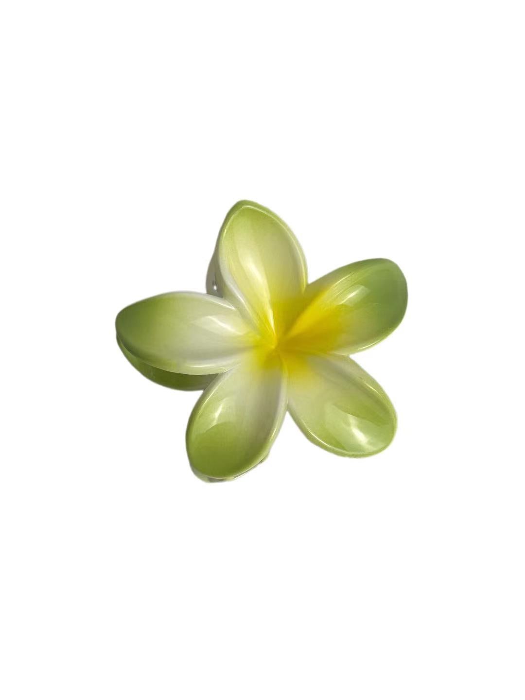 Green Frangipani Hawaiian Flower Hair Claw Clip