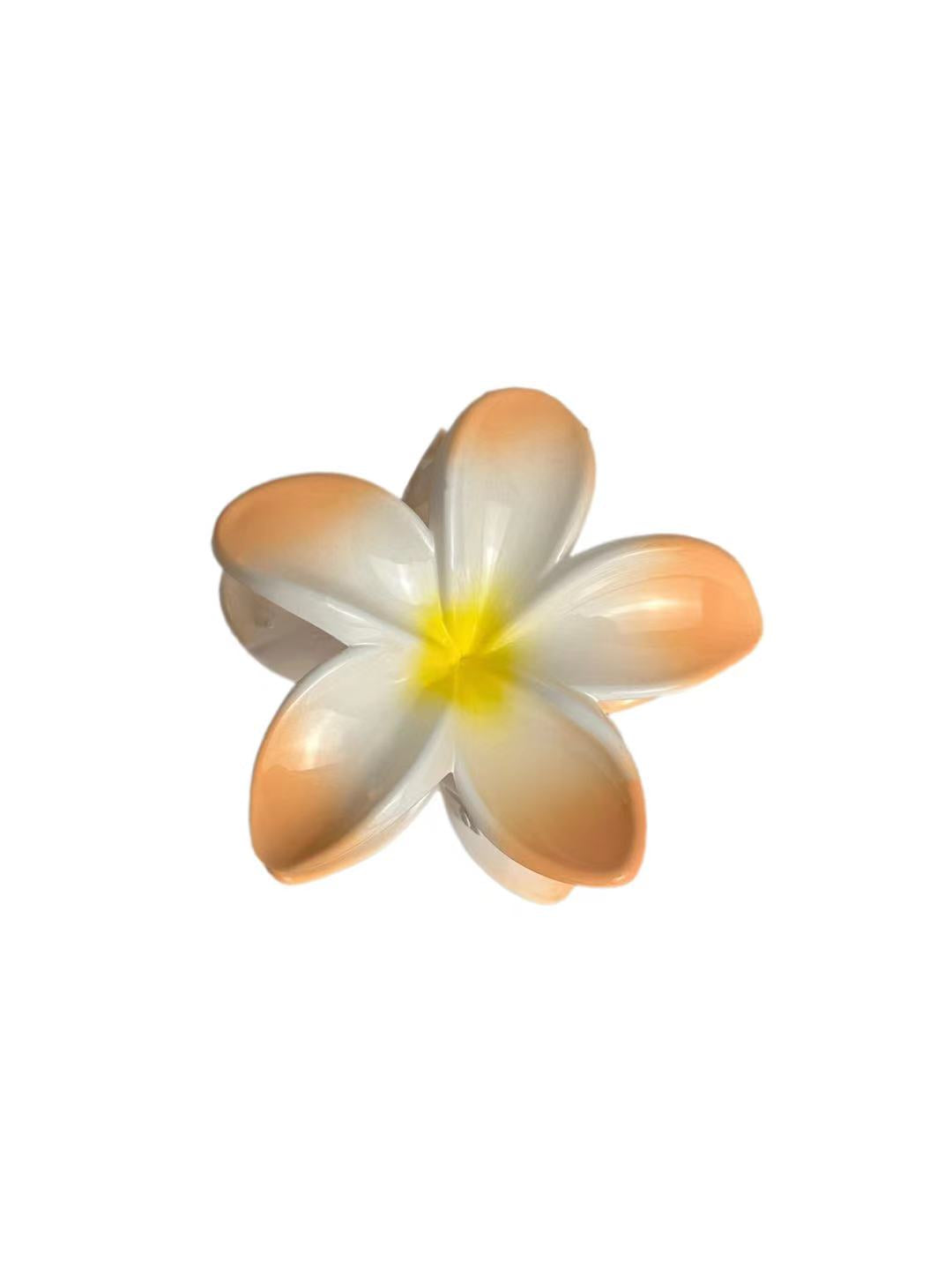 orange Frangipani Hawaiian Flower Hair Claw Clip